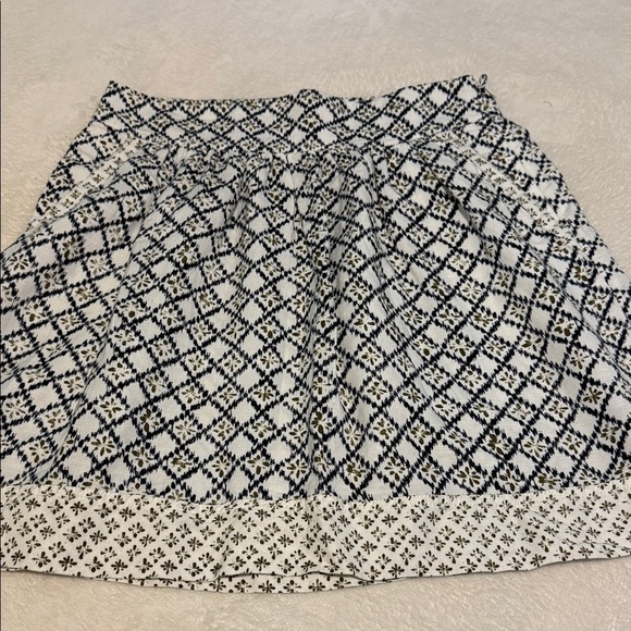 LOFT Navy & White Geometric Stamped Print Pocket Mini Linen Blend A-line Skirt - Picture 2 of 10